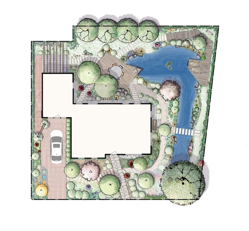 Ecologisch tuinontwerp grote tuin Breda, tegels er uit en groen er in.