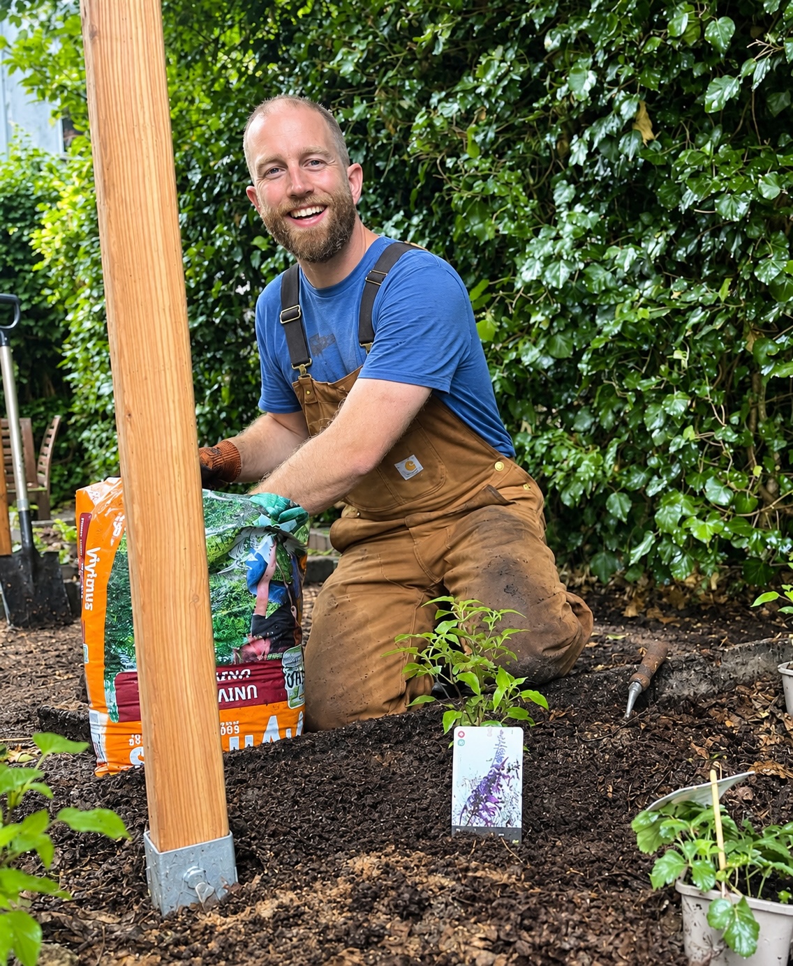 Abel die inplant in een ecologische tuin in Utrecht